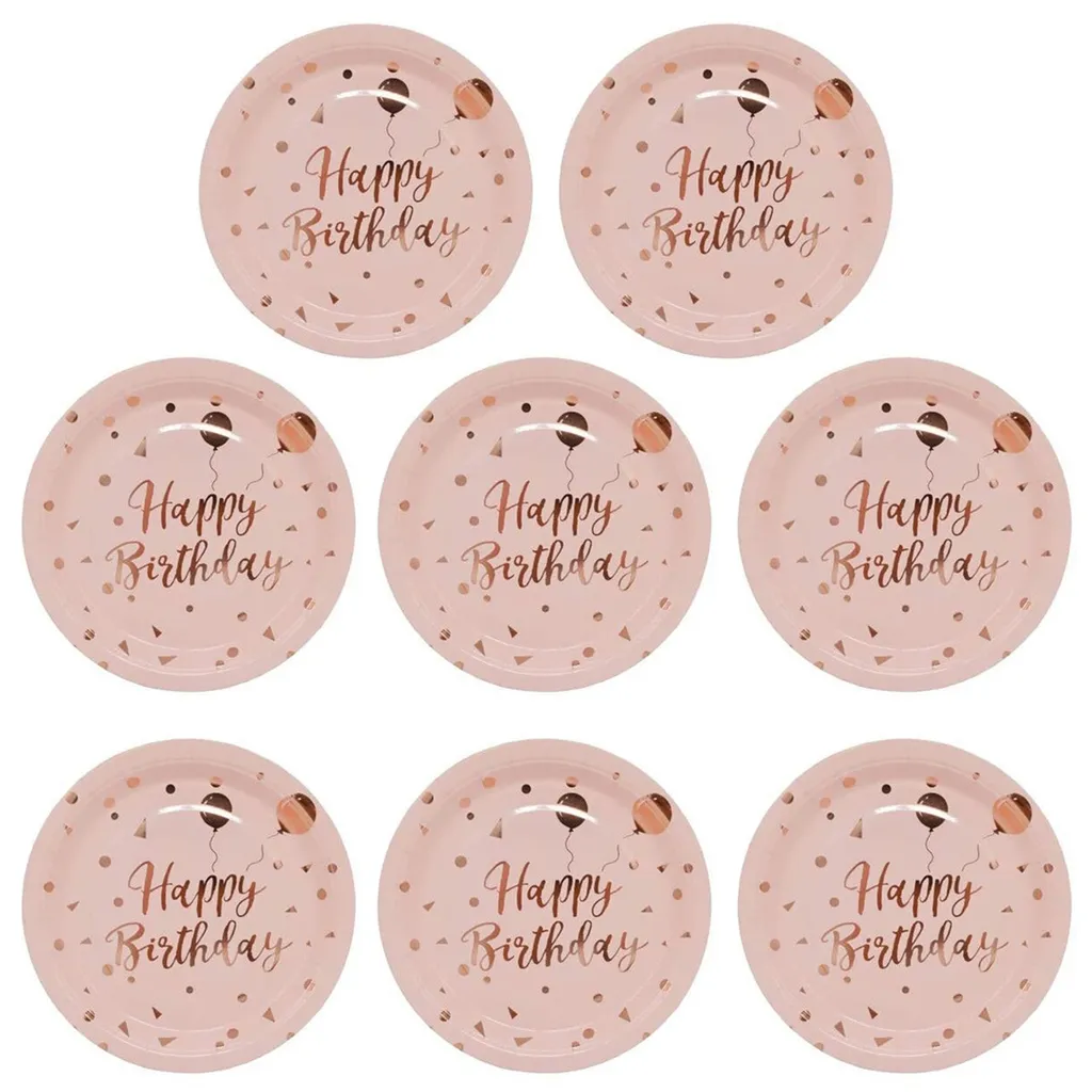 1 Set Geburtstag Teller Umweltfreundliche Papier Dekorationen Rose Golden Dot Teller Küche Zubehör-Rosa b